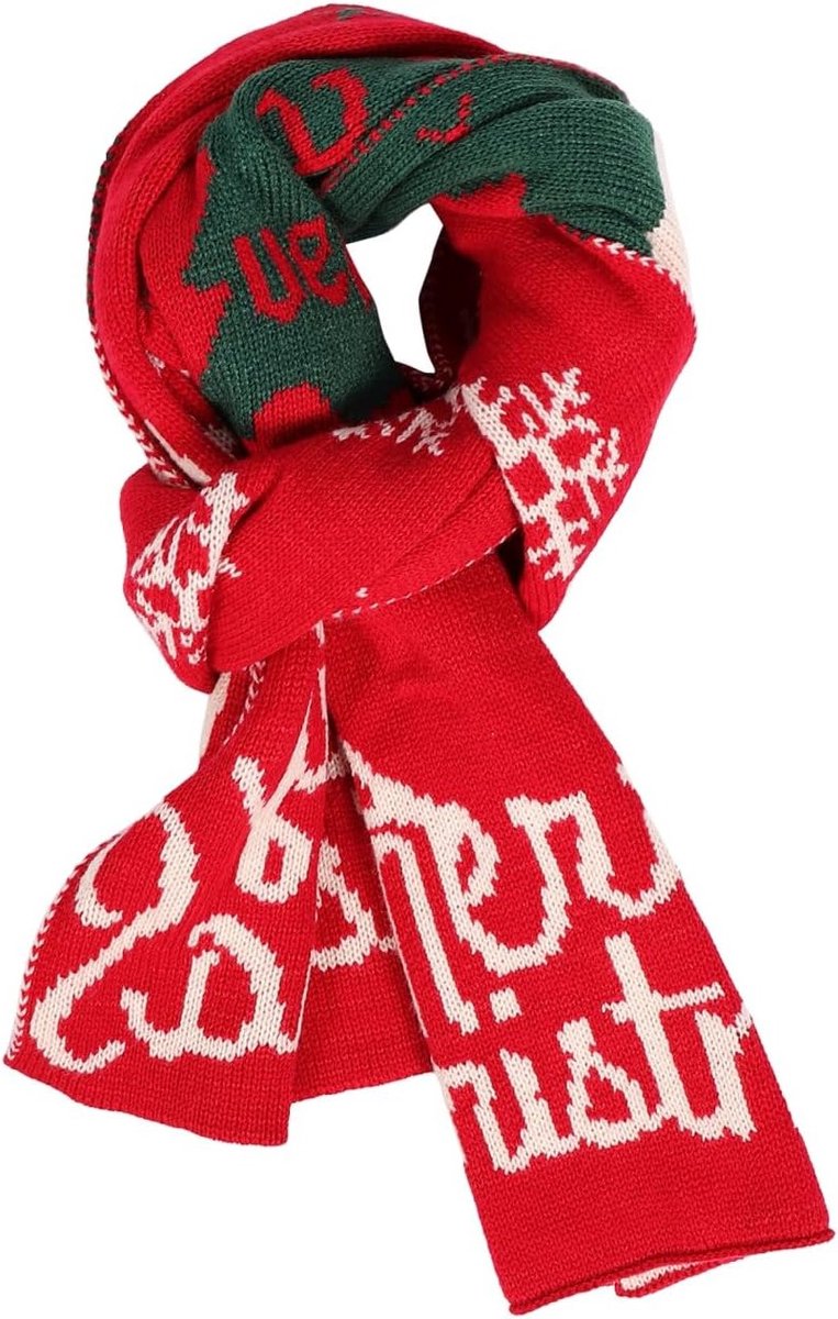 Vrouwelijke Kerst Sjaal met Rode Elandpatroon - Dubbele Winter Sjaal voor Herfst en Winter, Mode, Warmte en Feestelijke Gelegenheden