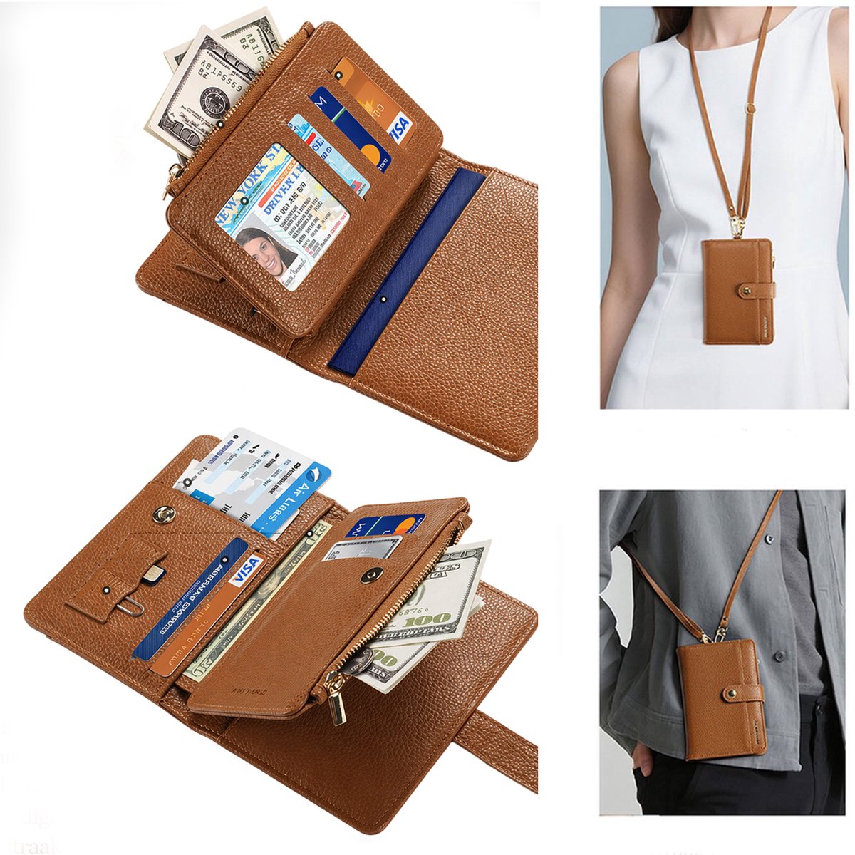Topmelon Travel Wallet geschikt voor Airtag - luxe Paspoort hoesje - Leren Paspoorthouder met RFID blokkering - Nektasje Bruin