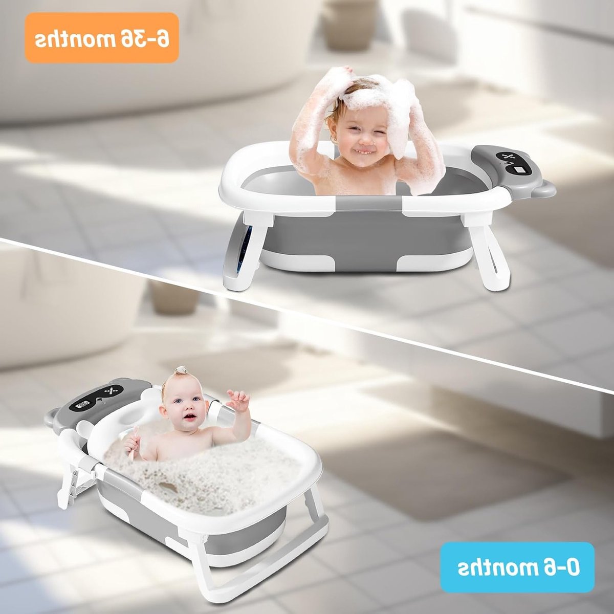 Vouwbare Babybadkuip met Thermometer, Badkussen en Afvoergat thumbnail 5