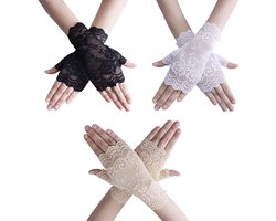 Vingervrije Kanten Handschoenen voor Dames - Vintage Decoratie Accessoires met Bloemenpatroon voor Bruiloften, Feestjes en Opera Dinners