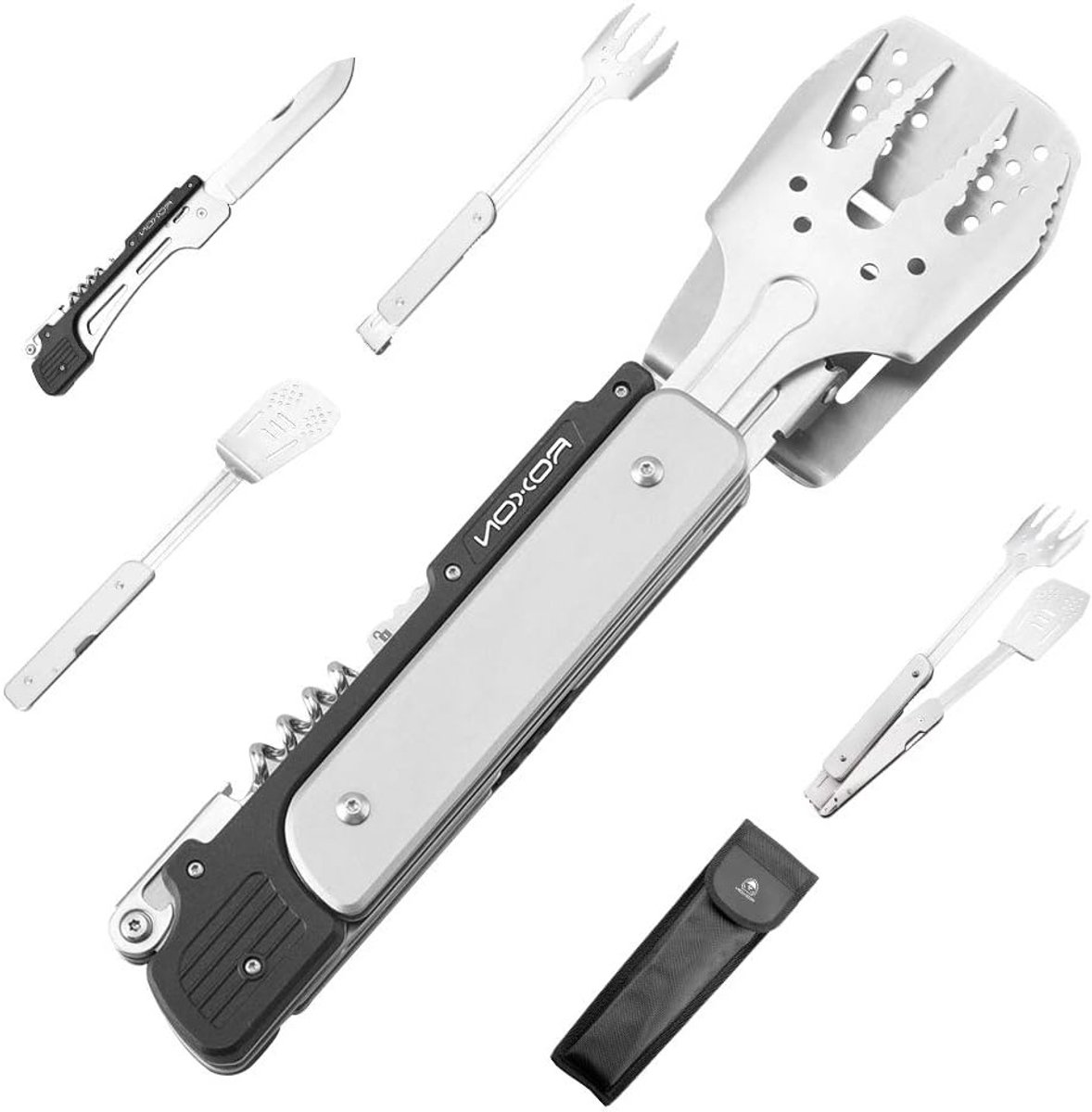 Multifunctionele 6-in-1 BBQ Tool Set voor Buiten, Grillen en Kamperen - Afneembaar en Vouwbaar