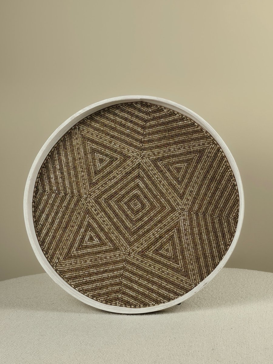 Blitzdeco - Decoratief Dienblad - Elio - Handgemaakt Kralenwerk - Beige Bruin - Hout - Large