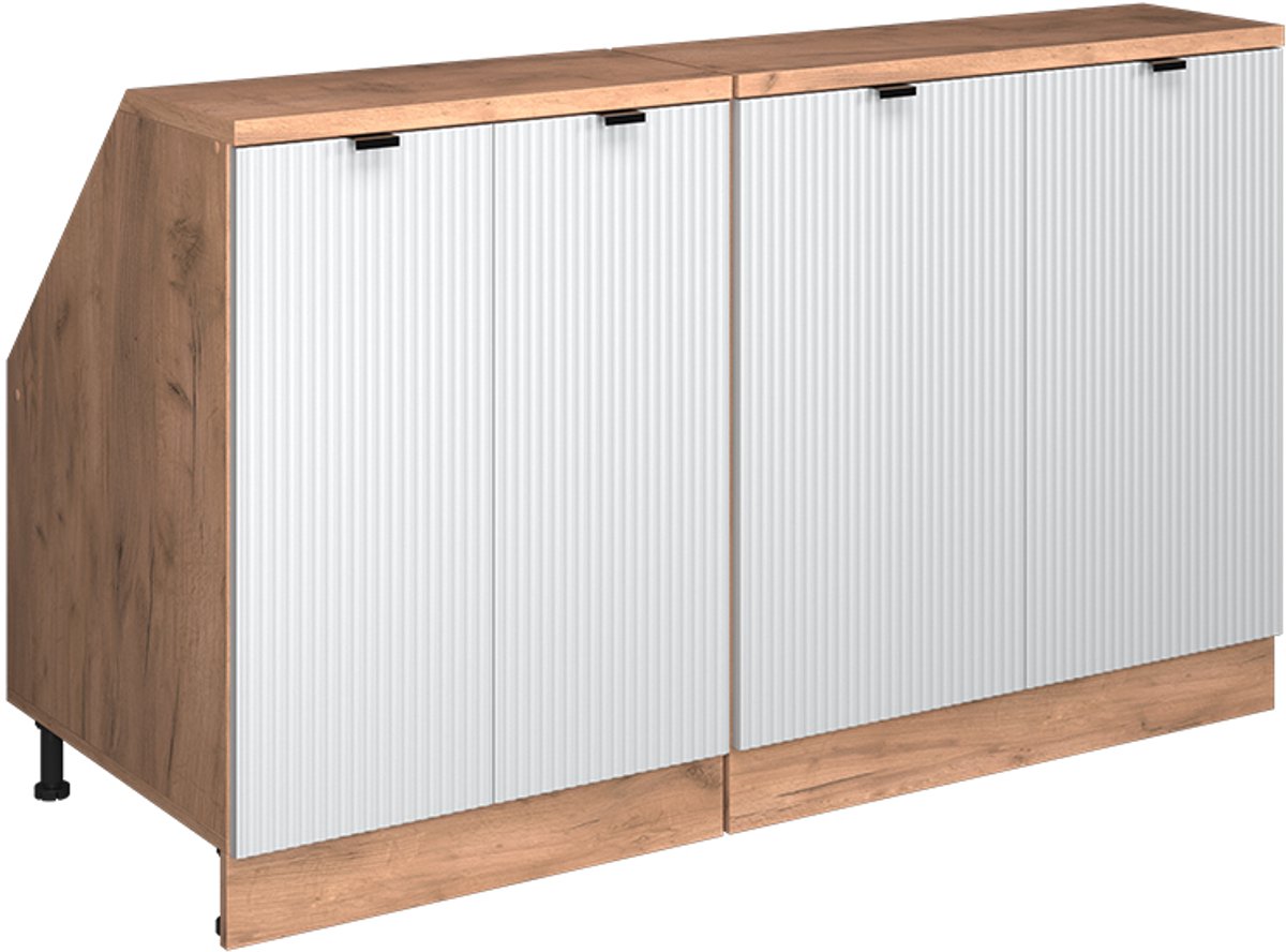 Vicco R-Line Keukenkast voor schuine wand – 140 cm Set van 2 kastrompen 60 cm diepte Witte golf Witte golf/Goudkleurig Eiken