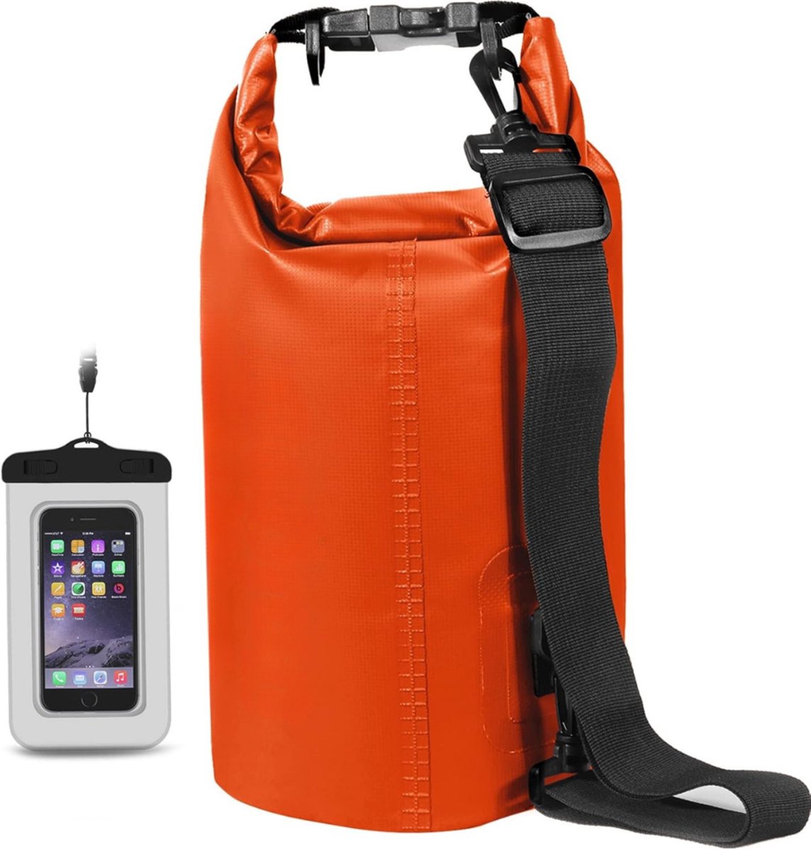 Drybag met Telefoontasje en Riemen - Waterdichte Tas / Rugzak - Strandtas - Zwemtas - Wetbag - Droogtas - Outdoor Tas - 2L - Oranje - van Imperatoris