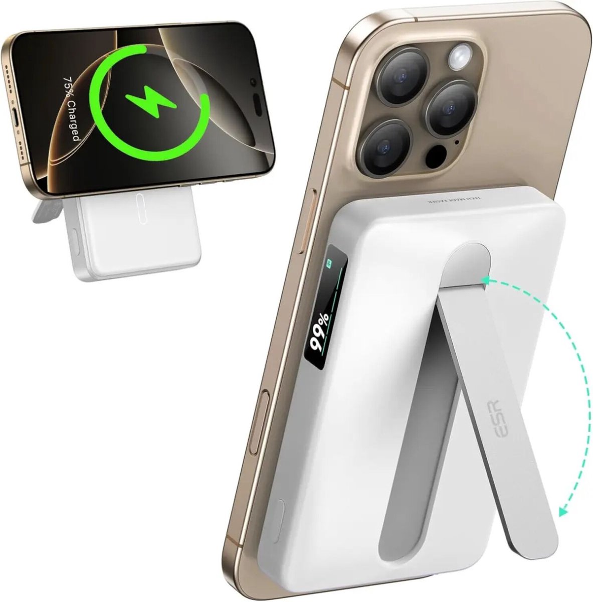 ESR Qi2 MagSlim Kickstand Powerbank 10.000 mAh Wit - ESR - €39,95