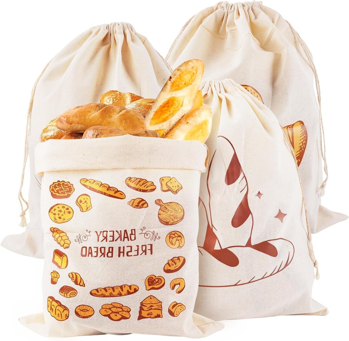 Linnen Broodzakken Set van 4, 40 x 30 cm, Herbruikbare Zak voor Vers Brood en Groenten, Ademend en Duurzaam Design