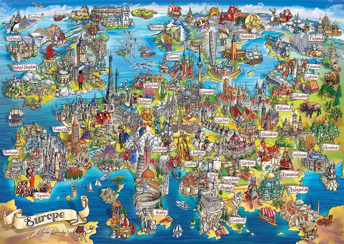 Eurographics puzzel Europa kaart - 2000 stukjes legpuzzel.