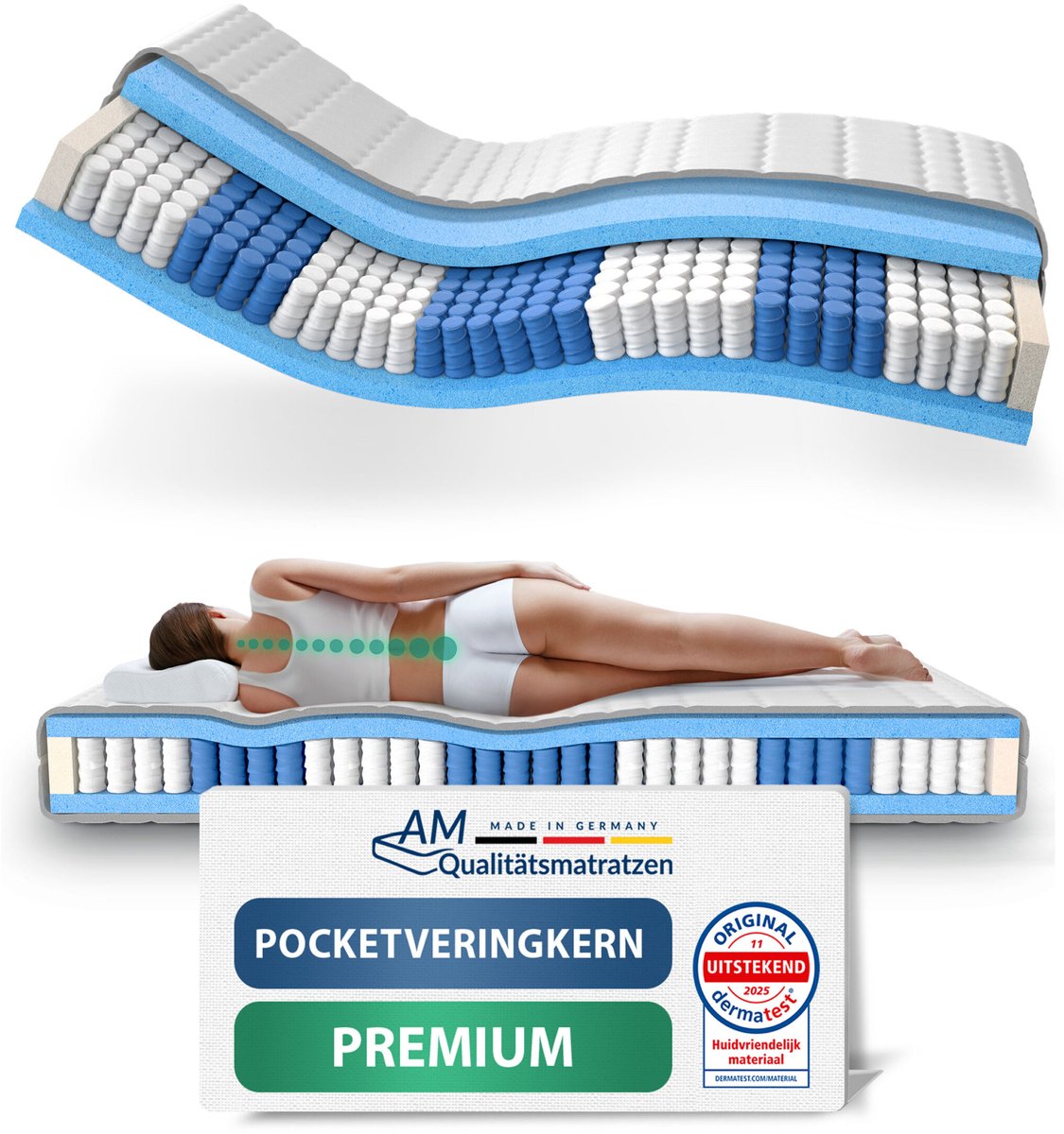 AM Qualitätsmatratzen - Hoogwaardig 7-Zone Pocketveringmatras 140x190 cm (H4) - 24 cm - Stevig - Pocketvering Matras 140 x 190 - TENCEL Lyocell tijk - ergonomisch matras