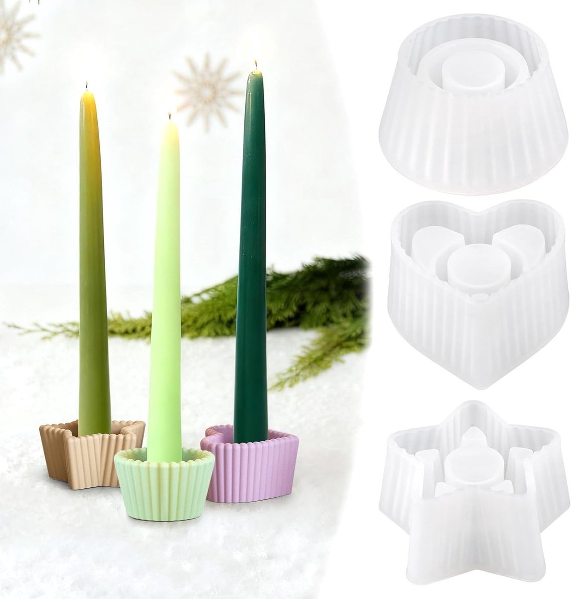 Set van 3 Silicone Kaarsenhouders voor Thuisdecoratie, DIY Gieten, Pentagram en Hartvormige Mallen