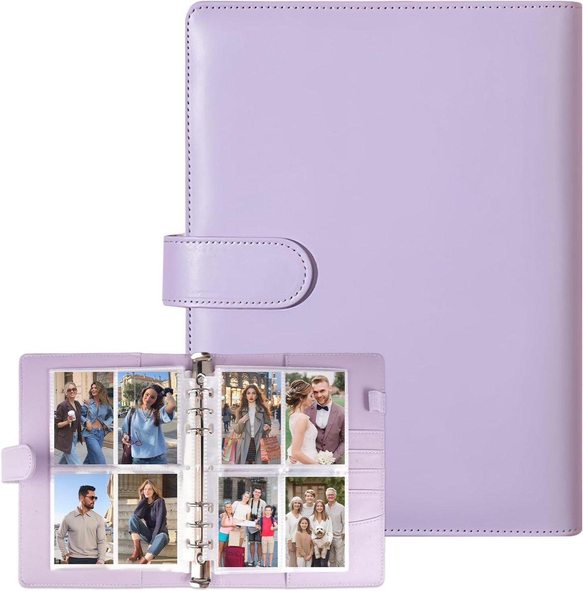 Fotoalbum voor Verzamelingen, 6-Rings Binder van PU Leer, 240 Compartimenten voor Kpop Foto's, A5 Formaat met 30 Bladen, Magnetische Sluiting en Geschikt voor Foto Kaarten
