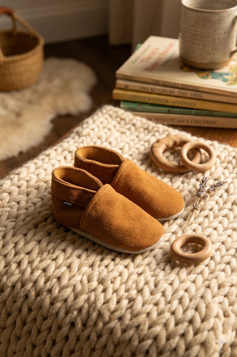 Stabifoot Babyslofjes – Zacht Leer – Cadeaudoos - Linnen zakje - Barefoot - VISON 0 - 3
