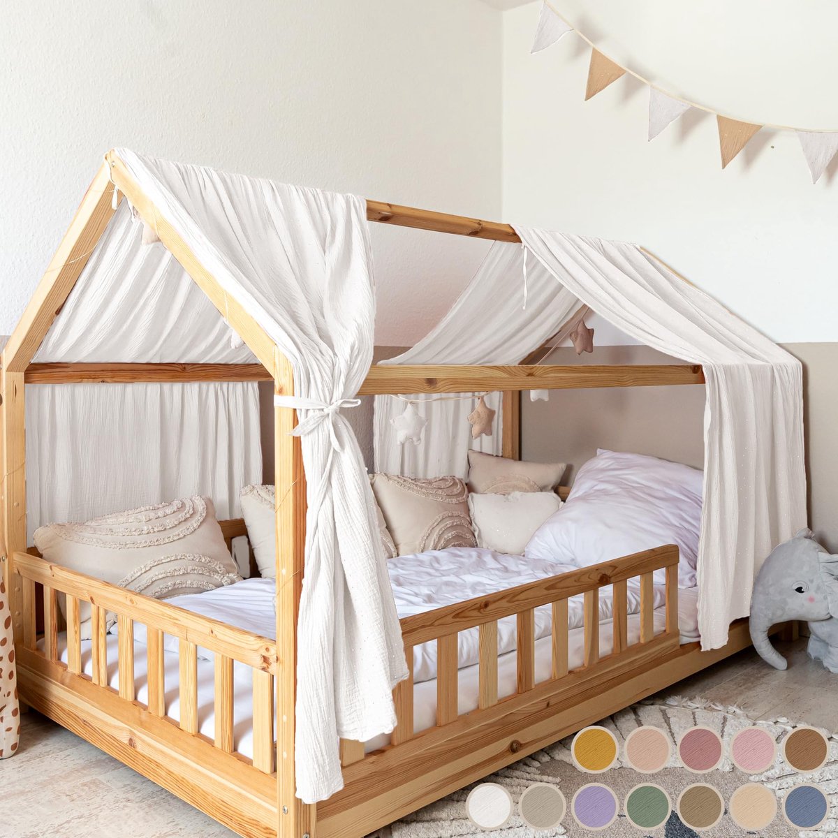 LILIMAUS Huisbed hemeltje - bedhemel voor huisbed - 135 x 320 cm - mousseline katoen - wit