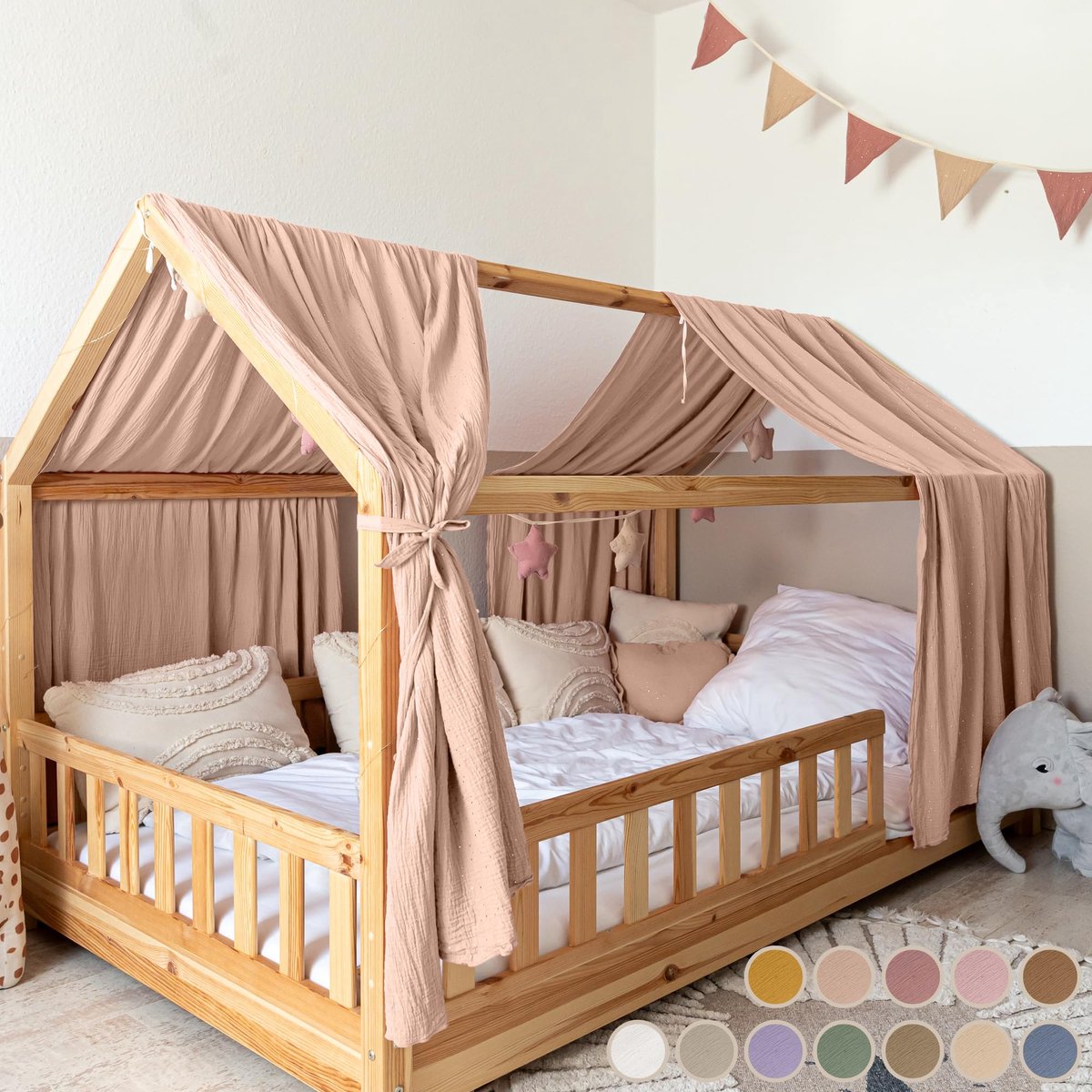 LILIMAUS Huisbed hemeltje - bedhemel voor huisbed - 67,5 x 270 cm - mousseline katoen - zachtroze