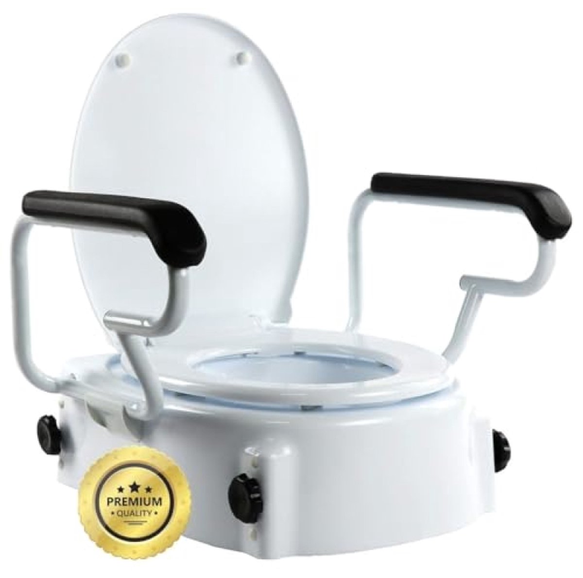 Toiletbrilverhoging kantelbaar met inklapbare armleuningen - Hoogte verstelbaar 5, 10, 15 cm - Inclusief deksel - Draagbare toiletzitting voor ovale toiletten