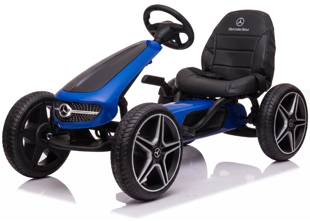 Mercedes Skelter 3 tot 7 jaar – Officieel Gelicentieerde Go Kart met Lederen Zitje & Claxon – Kindervoertuig met Verstelbaar Zadel, EVA-Wielen & Handrem – Blauw
