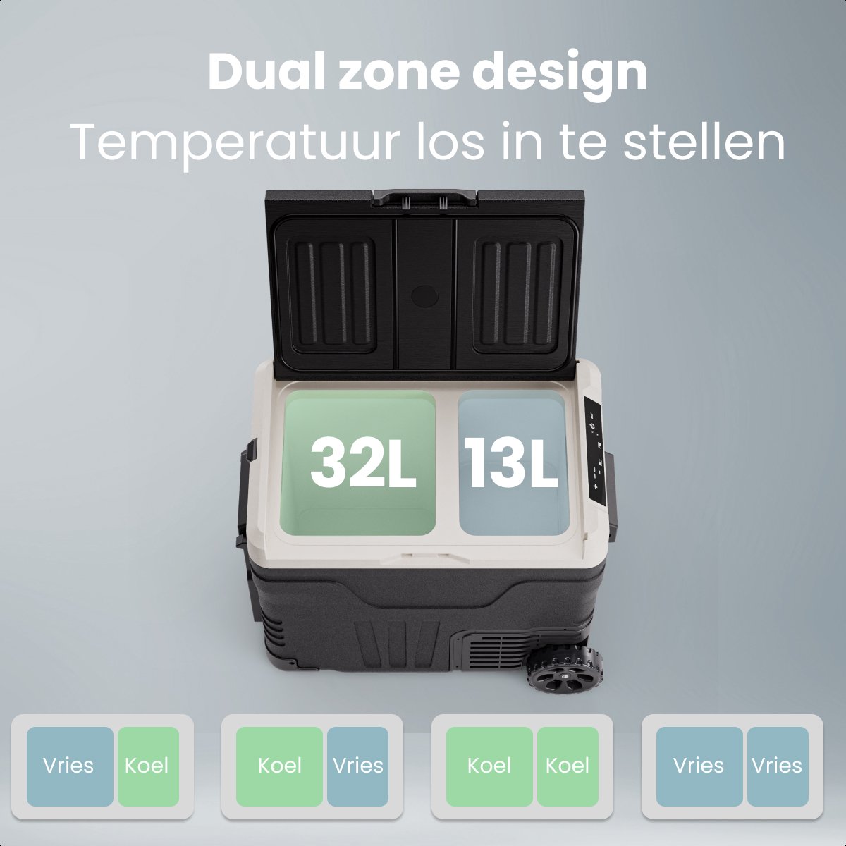 Auronic Elektrische Koelbox - Compressor - 2 Zones - 45L - 12/24V en 240V - Koelen en Vriezen - Camping Koelkast - Frigobox Auto - Met Wielen en Hendel - Zwart — afbeelding 7