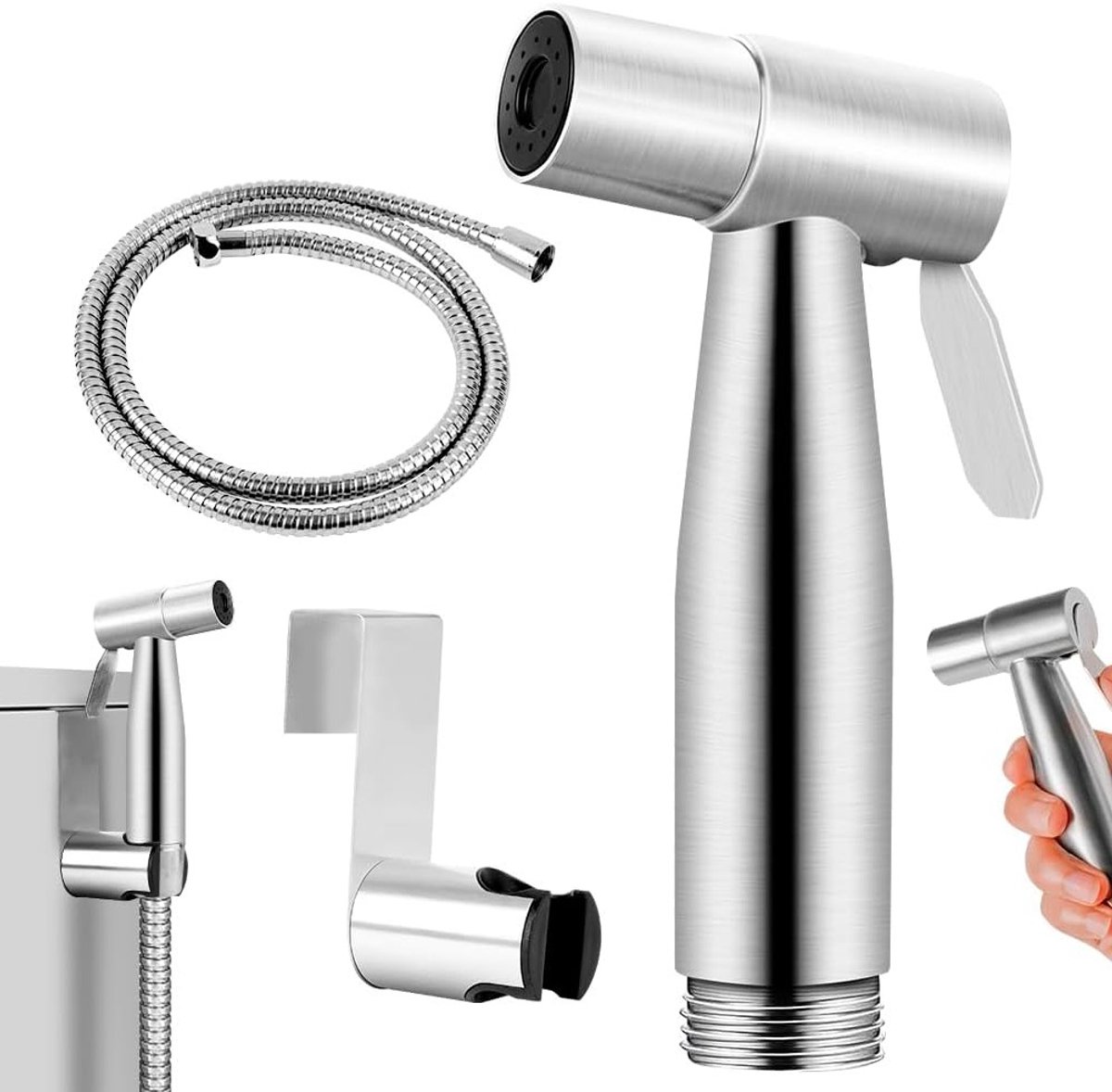 Handheld Bidet Sprayer Set met 3 Onderdelen voor Toilet en Badkamer, Inclusief Douchekop, Slang en Houder, Roestvrijstalen Bidet voor Hygiënisch Gebruik, Geschikt voor Babyverzorging en Huisdieren