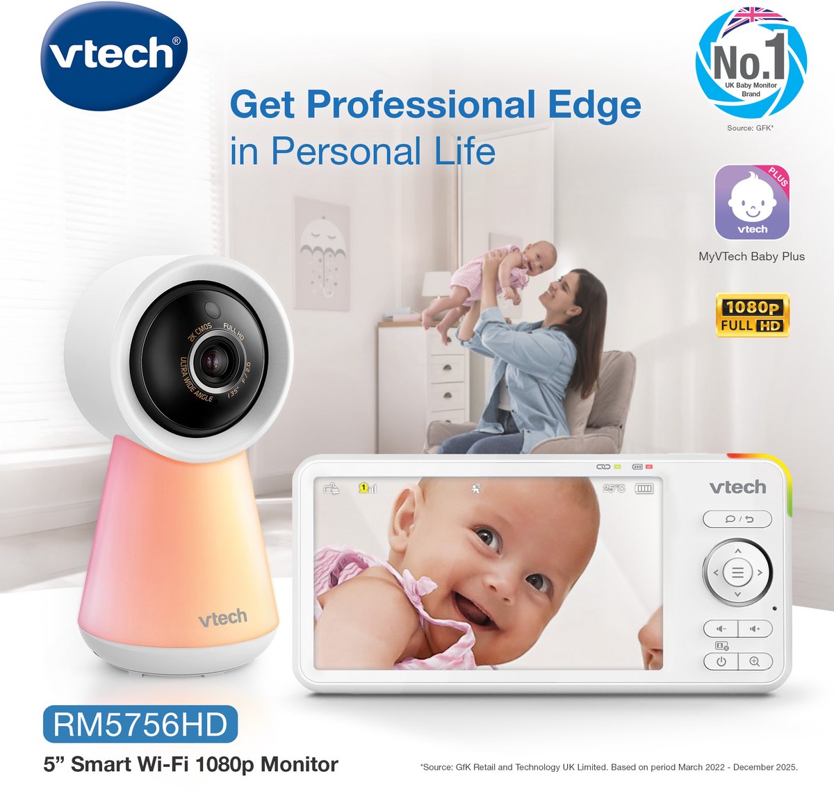 VTech RM5756HD Smart video babyfoon met camera - 5 inch Scherm - 1080p Full HD thumbnail 2