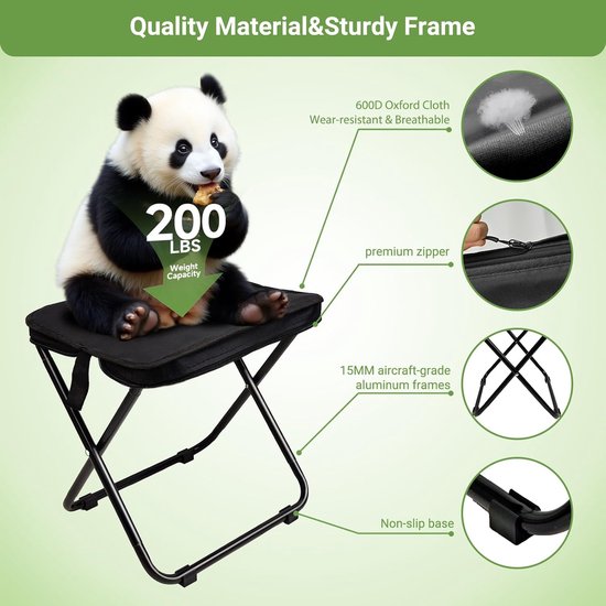 Collapsible Stool - Portable Camping Chair - 200 Lb Draagvermogen - 13 Inch Hoogte - Inclusief Draagtas - Voor Kamperen Vissen Wandelen — afbeelding 2