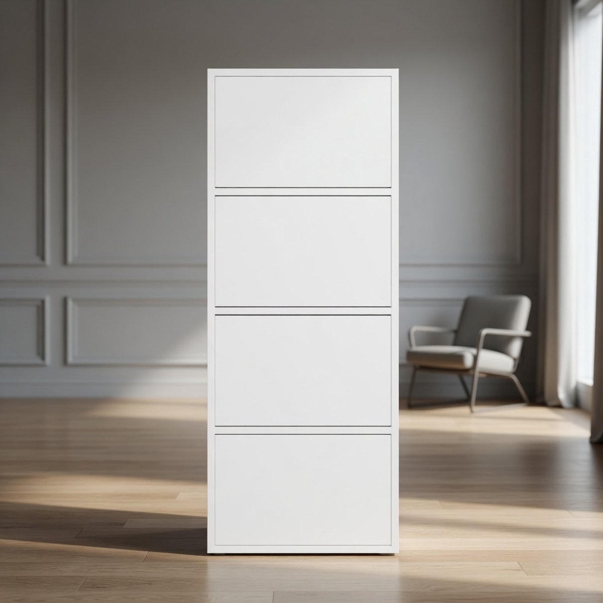 Moderne Greeploze Opbergkast “Alma” – 4-Deurs Dressoir met Tip-On Systeem – 50 x 40 x 119 cm – Wit – Mobili Bella