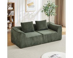 MIVRAY Hoekbank Zonder Montage - Modulaire Loungebank Met 2 Kussens - Voor Woonkamer En Slaapkamer - Ribstof Groen