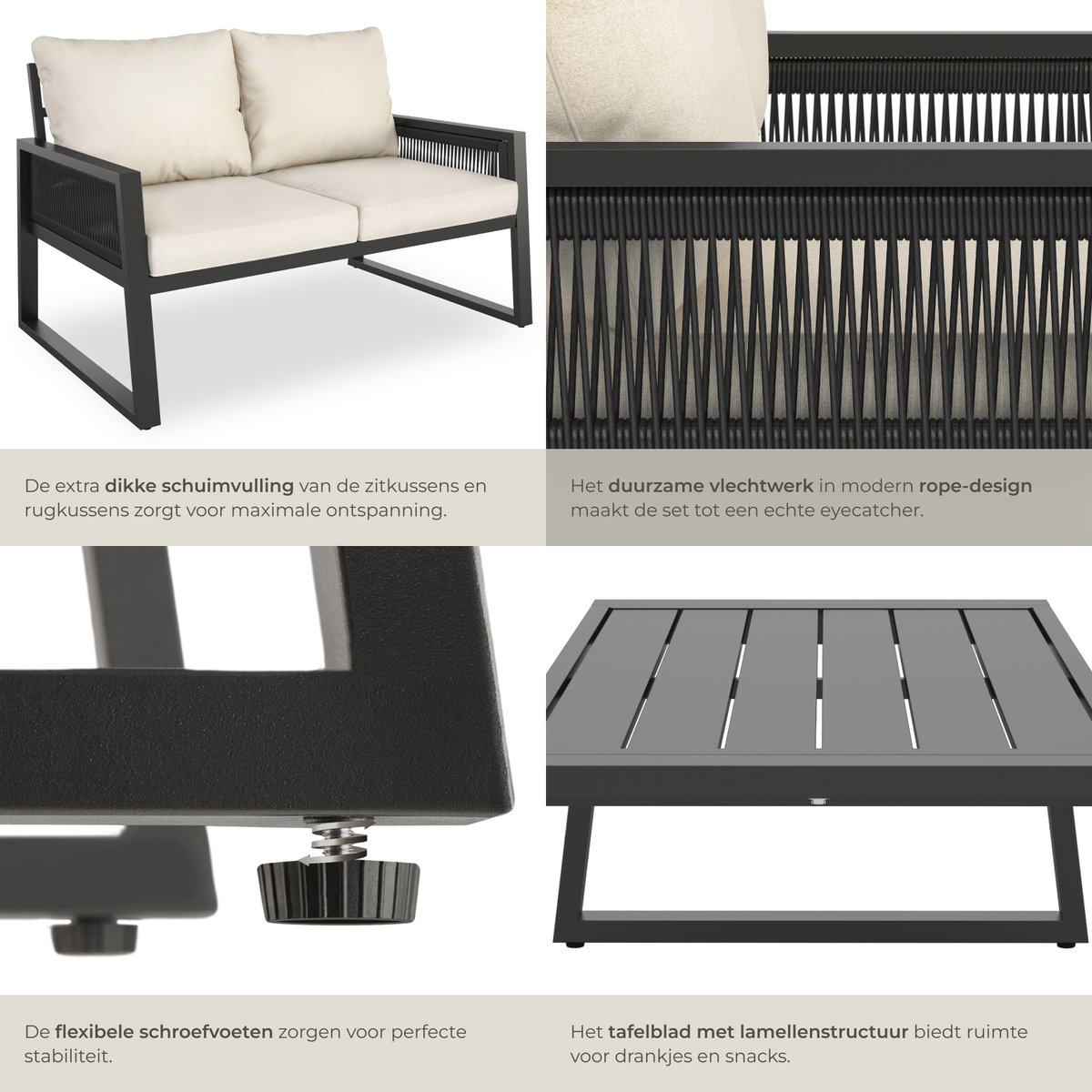 tectake tectake Rope Design Loungeset - afbeelding 3