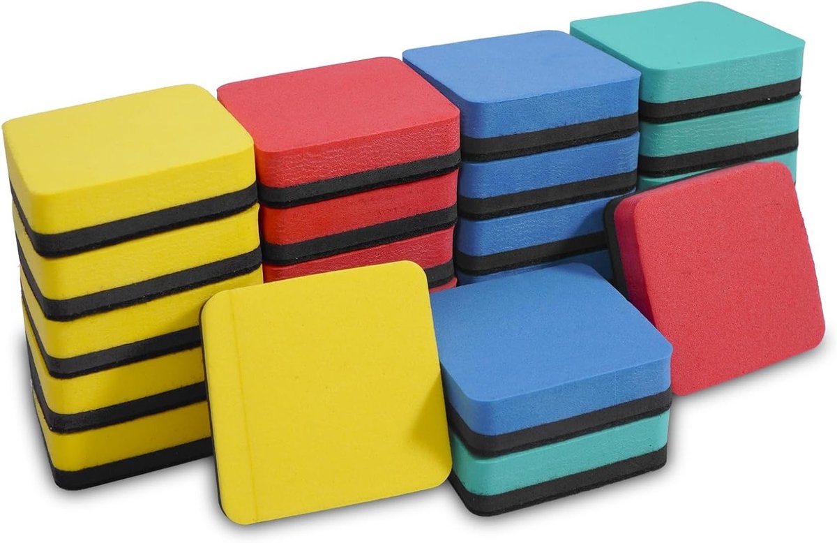 24 Stuks Magnetische Whiteboard Sponsen, 5 x 5 x 1.5 cm, Ideaal voor Klaslokaal, Kantoor en Thuisgebruik