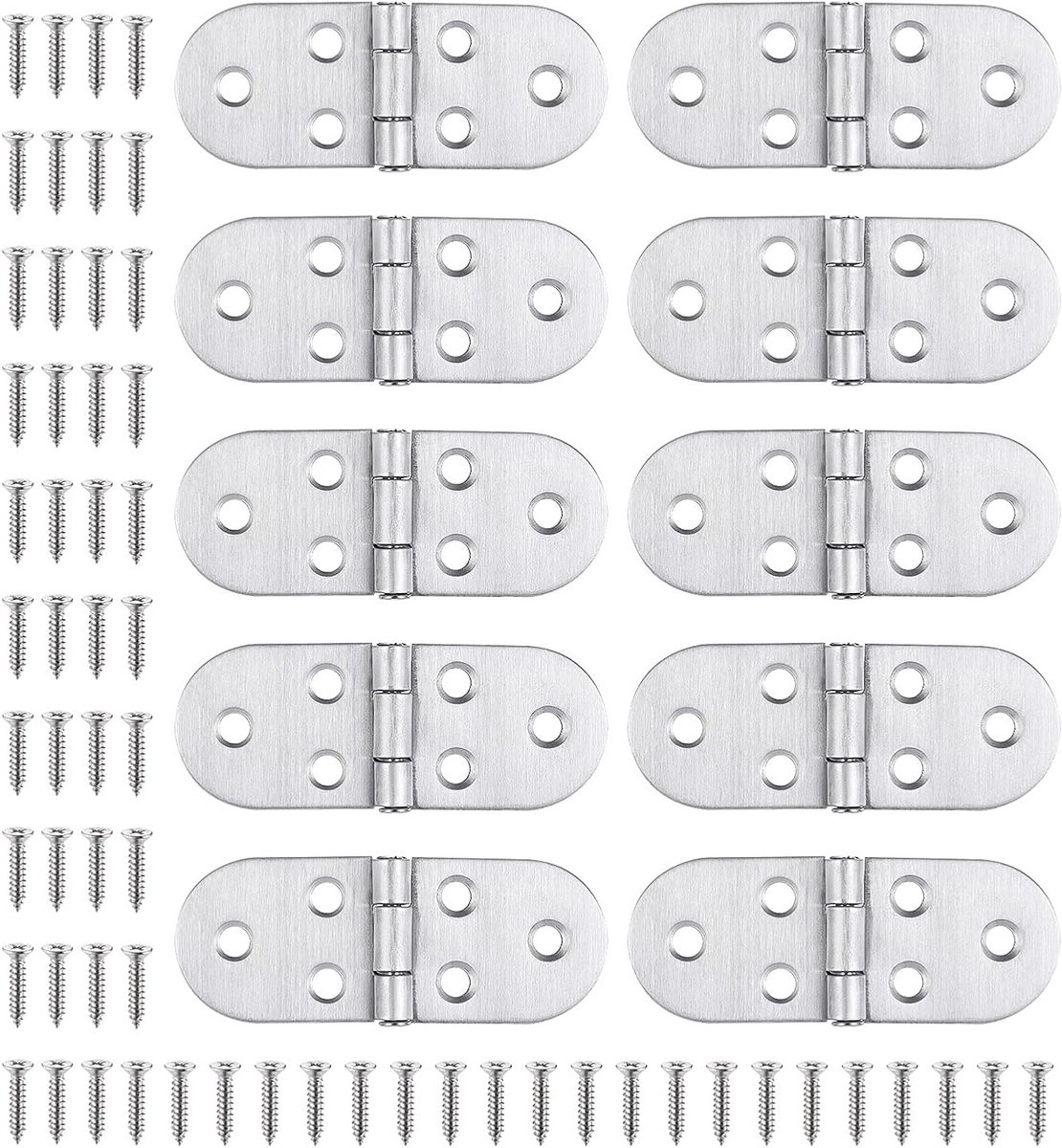 Set van 10 roestvrijstalen scharnieren met twee bladen en schroeven, ideaal voor deuren, ramen en kasten, lichtgewicht en duurzaam ontwerp