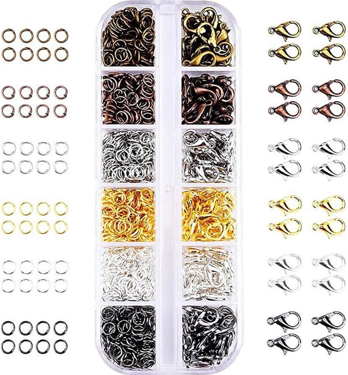 Sieraden Accessoire Set van 960 Stukken, DIY Kit met Kreeftsluitingen en Open Jumping Rings voor het Maken van Multicolor Sieraden en Ambachten