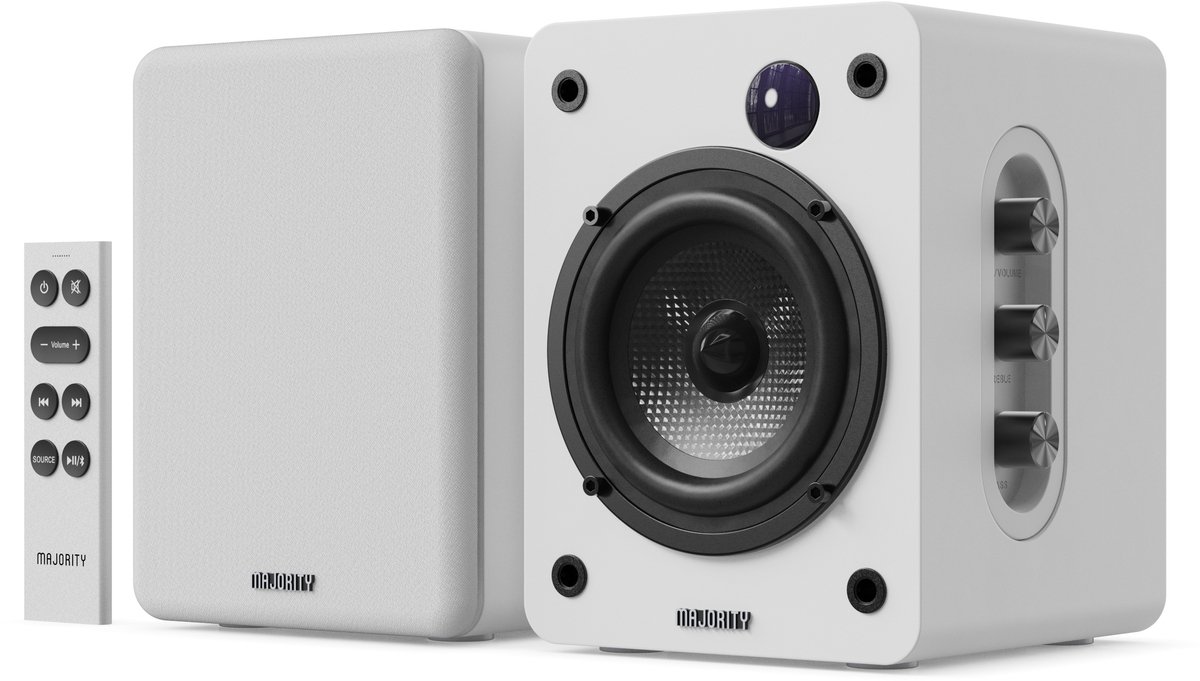 Majority D50X Bookshelf Speakers - Bluetooth - 60 W - Ingebouwde Versterker - Wit