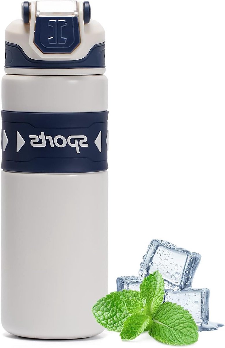 Geïsoleerde Waterfles - Sportfles Rietje - Hydratatie Onderweg - Stoffenbestendig Rietjesdeksel - 600 ml - Wit