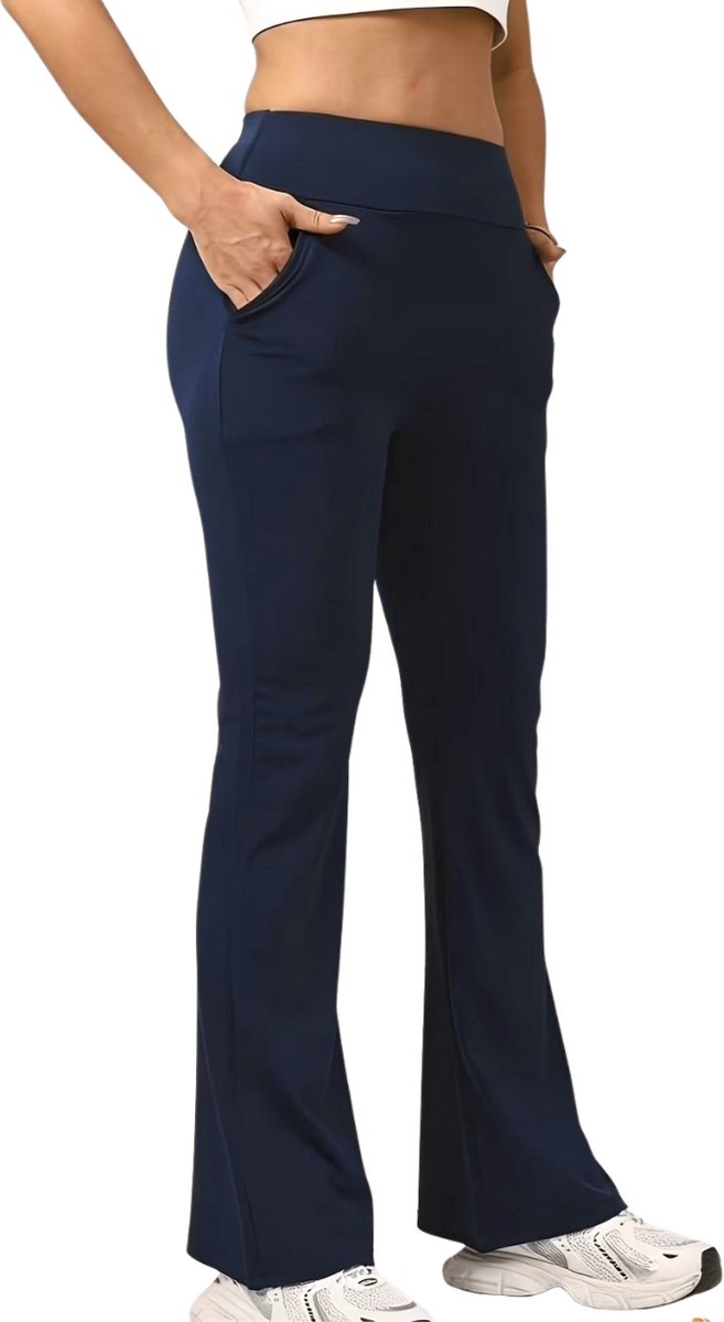 SparkNine Horizon flare broek - dames legging met zakken - petite pijplengte - M - donkerblauw - hoge taille - stijlvol & elastisch - sportlegging
