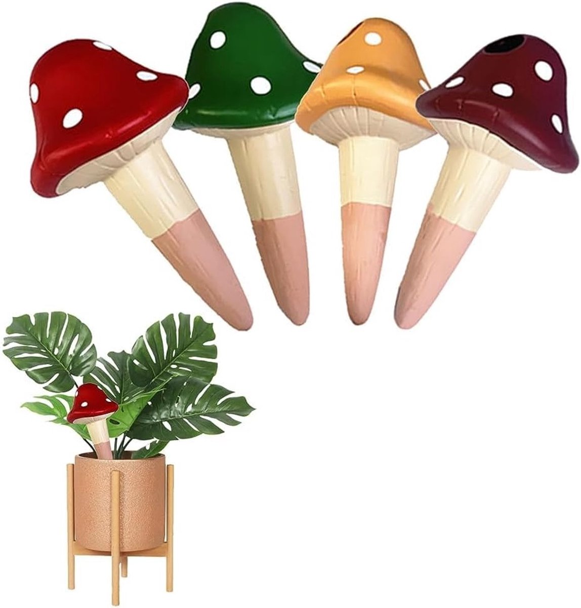 Set van 4 Gieterballen in Paddenstoelvorm met 10 Tuinaccessoires voor Automatische Bewatering van Binnenplanten en Bloemen, 150ml per Bal