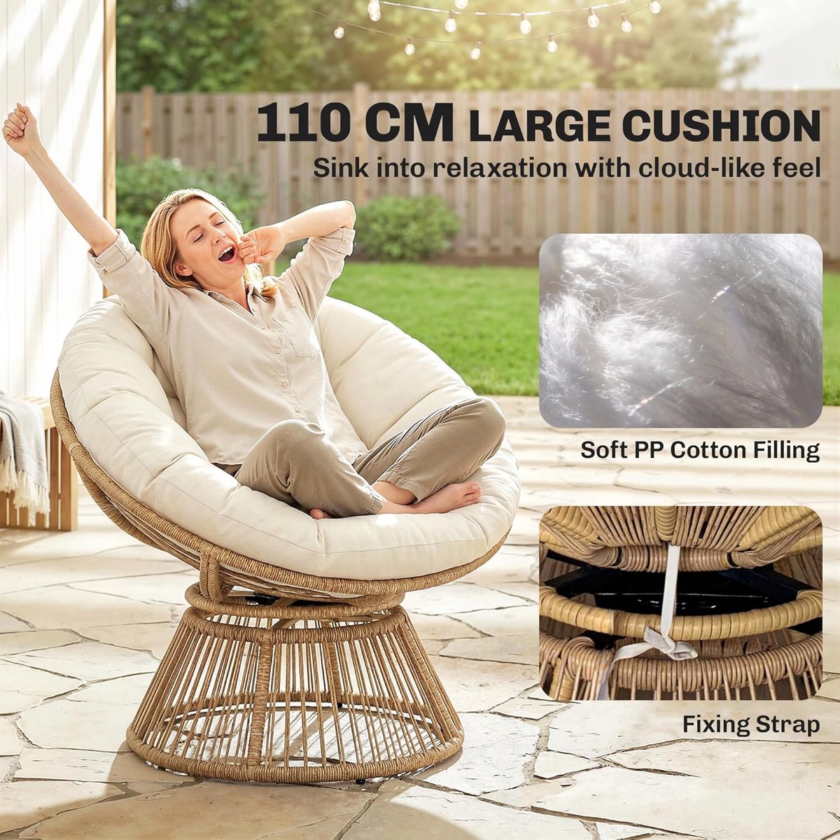 Papasan Stoel Draaibaar 360° – - Wit - 360° – Meuble Paris Rotan - Medahomestore