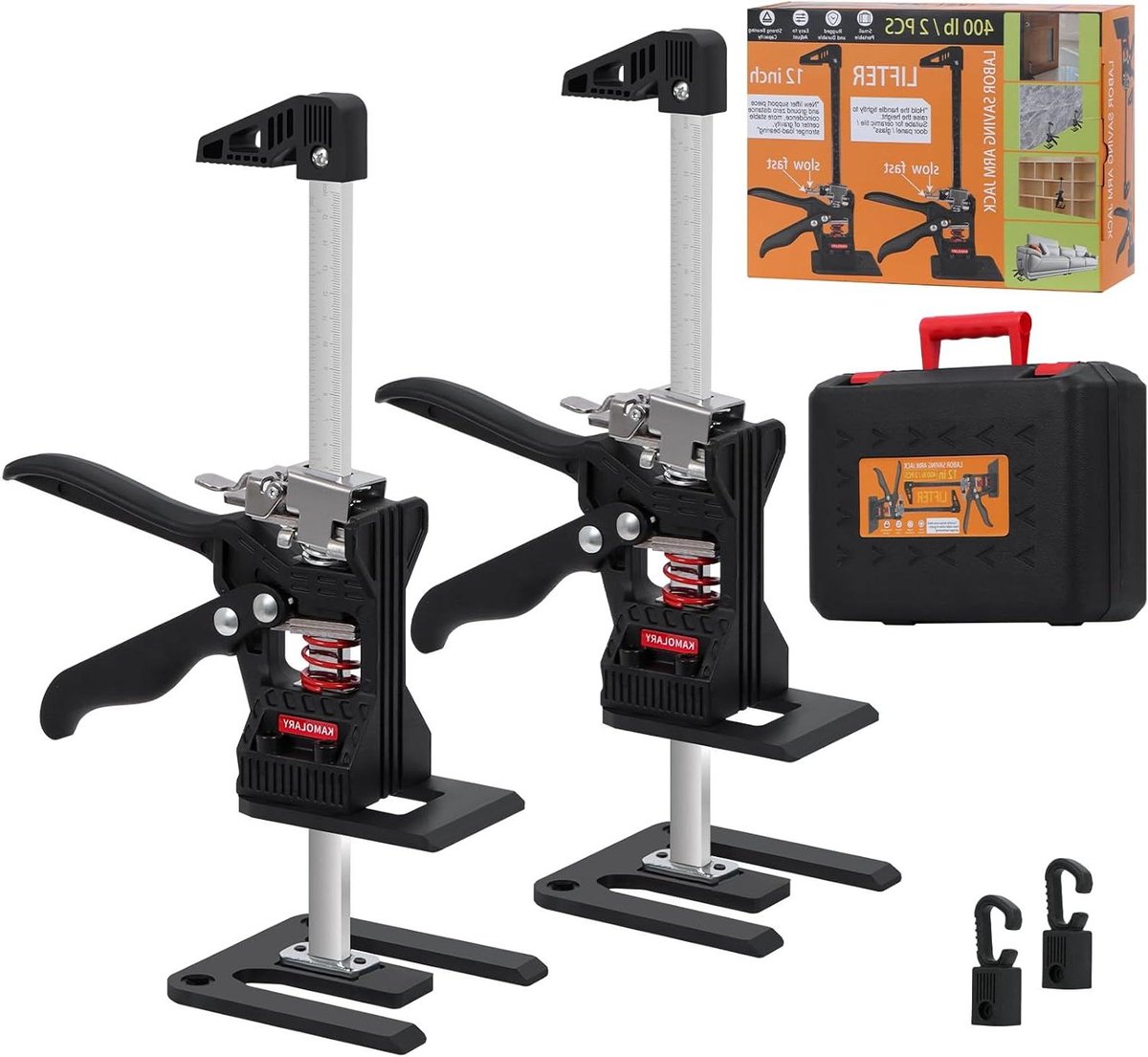Gipsplaten Lifter - Meubelkrik Hefgereedschap - Arbeidsbesparend Tillen - Dubbele Afdaling Schakelaar - 400 Lbs Capaciteit - Zwart