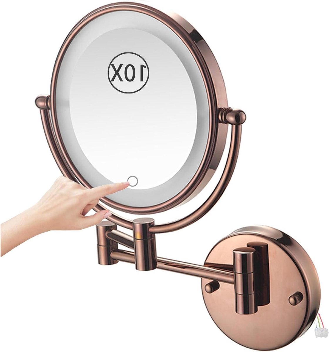Wand Make-up Spiegel - Vergrotende Spiegel Badkamer - Gedetailleerd Opfrissen - Uitschuifbare Dubbelzijdige Arm - 20 cm Spiegel - Roségoud