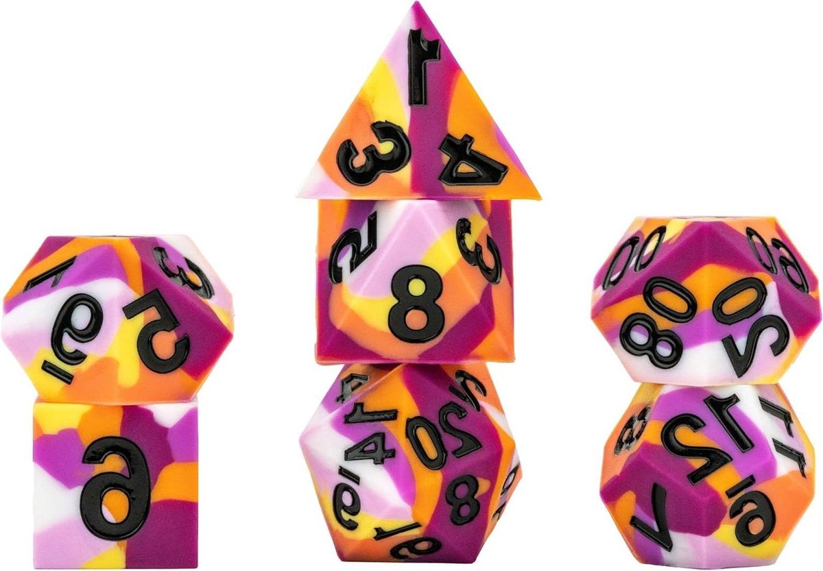 Polyhedral Dobbelstenen Set - RPG Dobbelstenen - Tabletop Rollenspellen - Zachte Siliconen Materiaal - 16mm - Lesbian