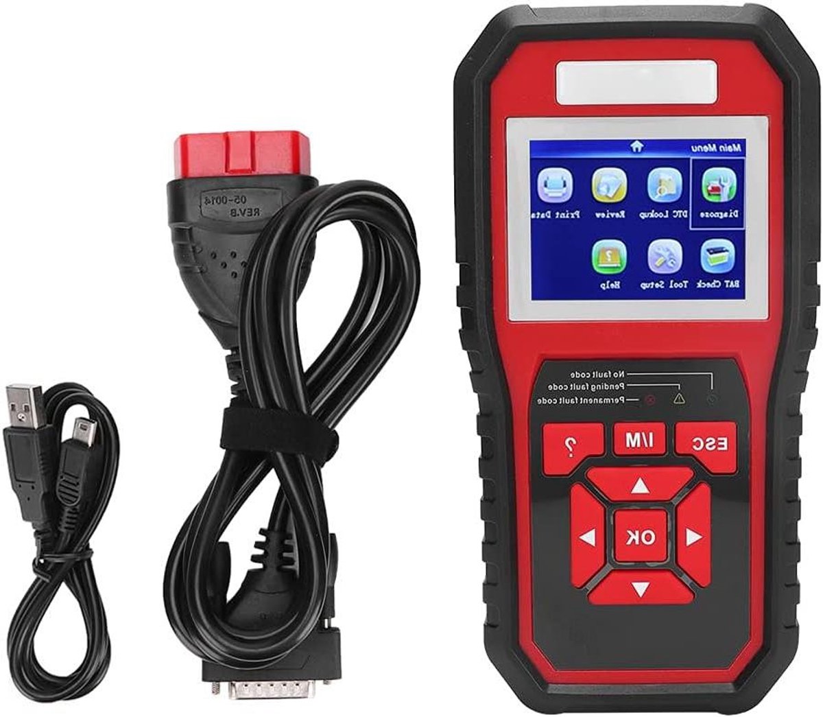 OBD2 Autocodelezer - Motor Diagnostiek Tool - Motorstoring Opsporen - Lees en wis foutcodes - 2.8 Inch LCD - Zwart Rood