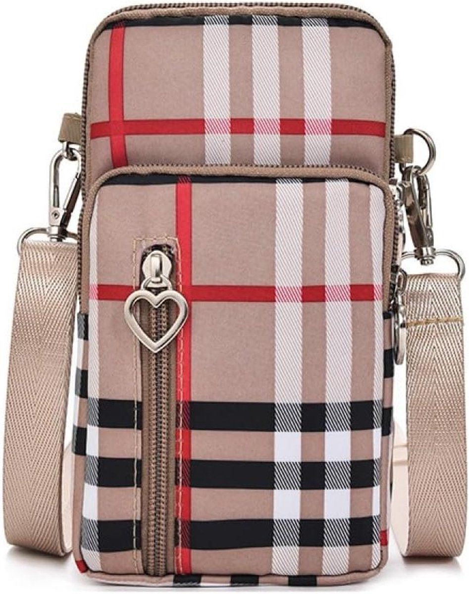 Telefoon Schoudertas - Nylon Tasje - Onderweg Bellen - Met Oortelefoon Ingang - 19 x 10 x 4 cm