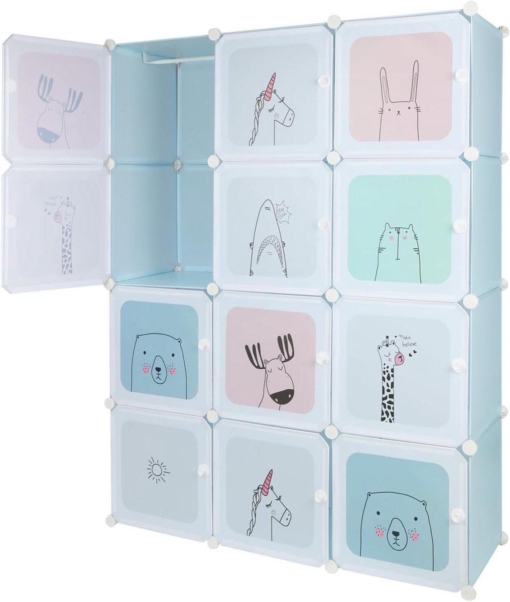 Opbergkast Kinderen - Kubusmeubel Speelgoedkast - Speelgoed Opbergen - Gesloten Kastdeuren - 110 x 37 x 145 cm - Blauw
