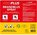 Rode brandblusser spray met gele en witte opdruk. Met instructies, pictogrammen en barcode.
