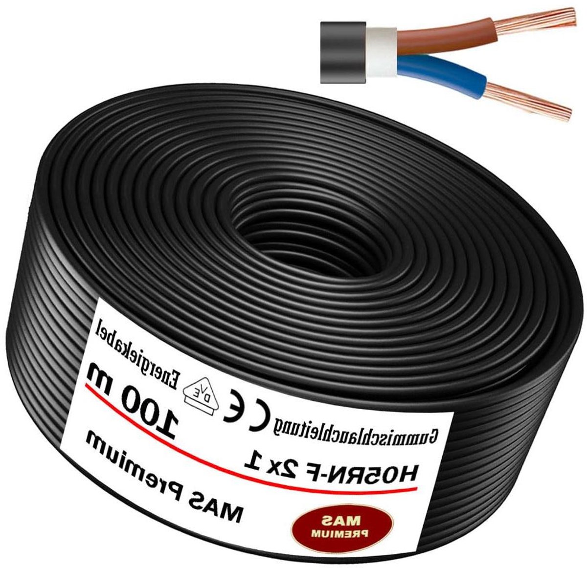 Gummislang Energiekabel - Bouwplaatskabel Flexibele leiding - Apparaten Aansluiten - Vochtige Ruimtes Geschikt - 100 meter - Zwart