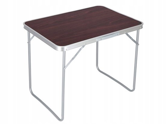 Opvouwbare Campingtafel - Bruin- Chroom - Draagbaar Door Handvat - Houten Look - 70x50x60 cm van Merkloos — afbeelding 2