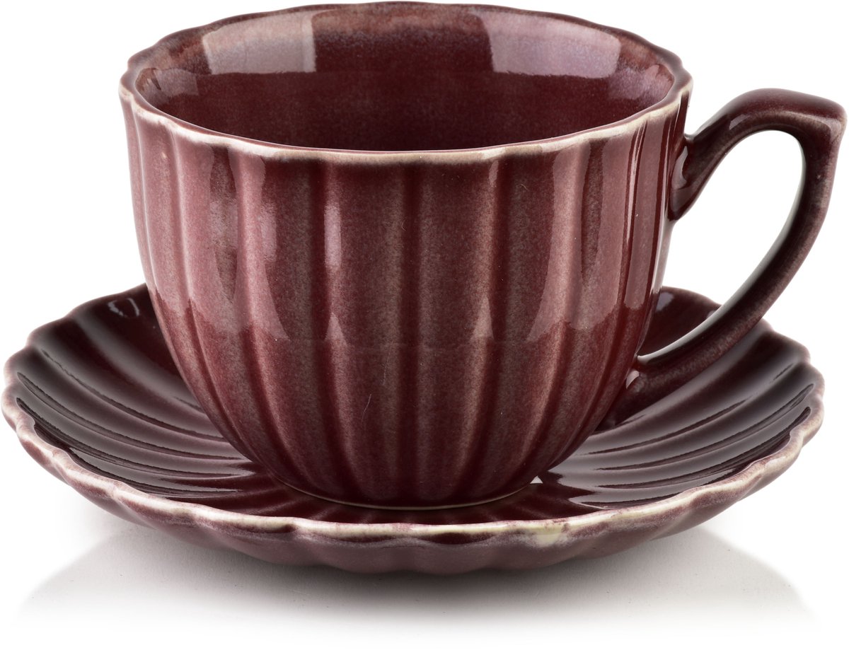 Affekdesign Evie Burgundy - Grote Thee- en Koffiekop - 300ml - Roestvrijsporselein - Ergonomische Handgreep