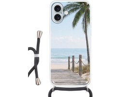 Telefoonhoesje Geschikt voor iPhone 16 Plus met koord - Palmbomen - Pad - Horizon - Siliconen - Crossbody - Backcover met Koord - Telefoonhoesje met koord - Hoesje met touw Telefoonhoesje