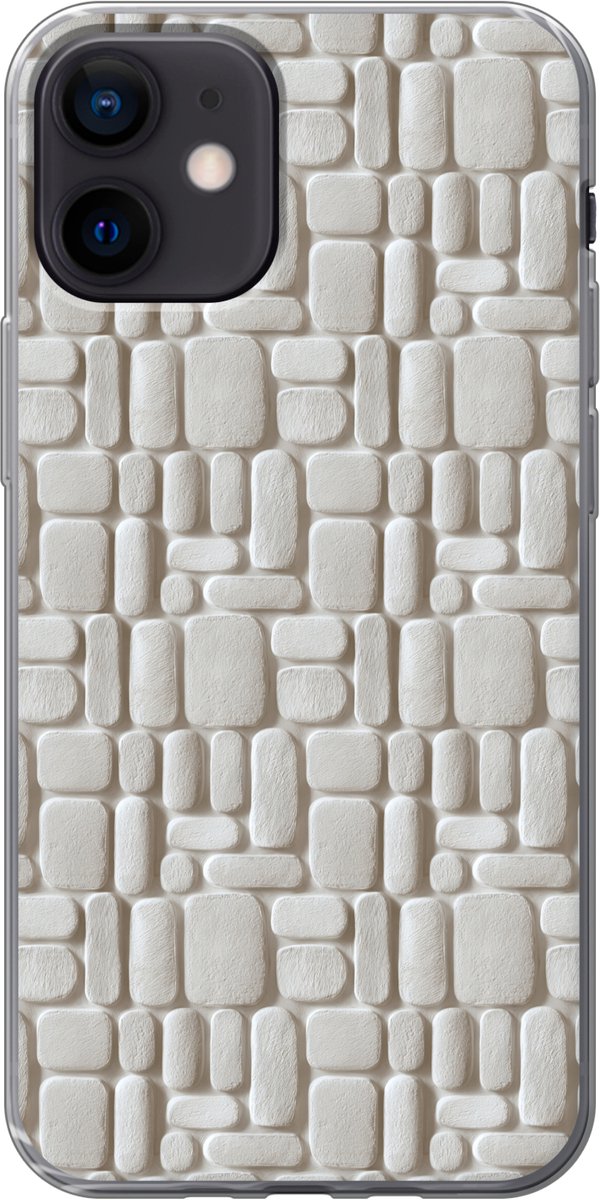 Telefoonhoesje Geschikt voor iPhone 12 mini hoesje - Reliëf - Structuur - Wit - Siliconen Telefoonhoesje Telefoonhoesje