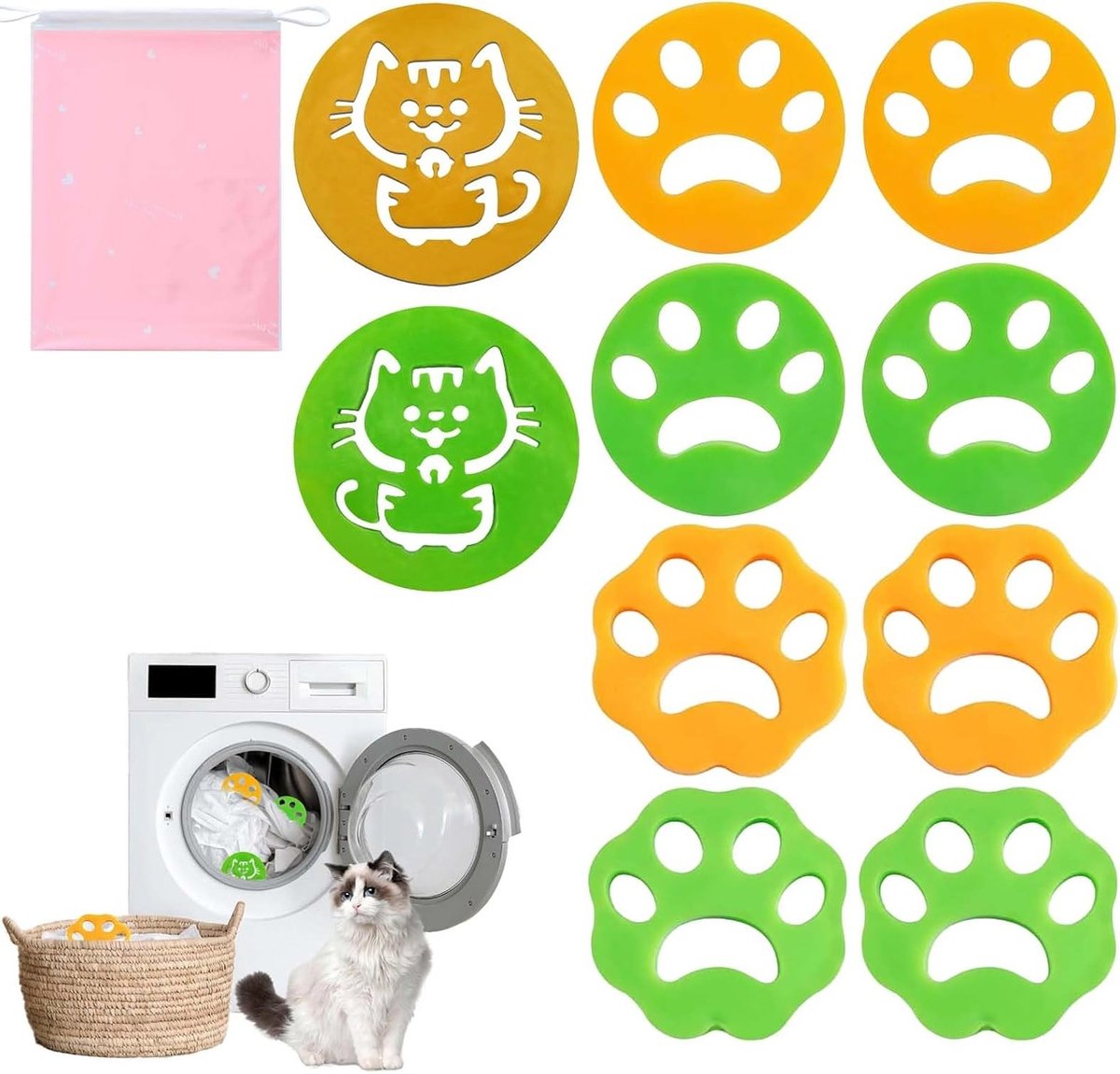 Set van 10 Herbruikbare Siliconen Haarverwijderaars voor Huisdieren met Waszak - Effectieve Lintverwijderaar voor Kleding, Beddengoed en Dekens