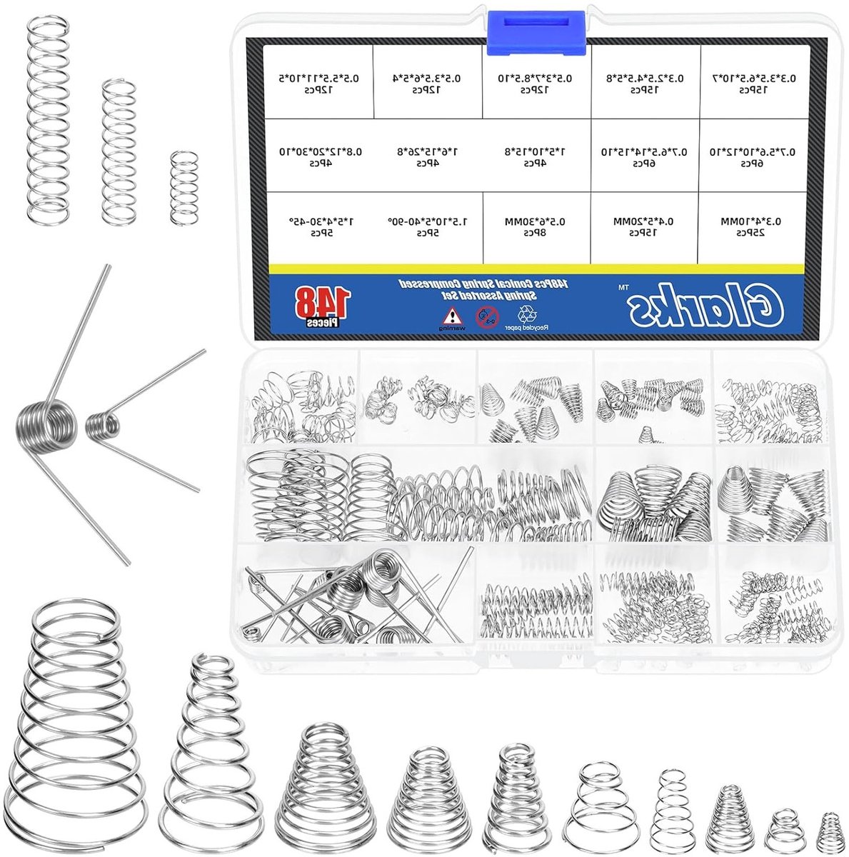 148-delige Conische Veerset met Taper Compression Springs in 15 Maten voor Thuisreparatie en Klussen