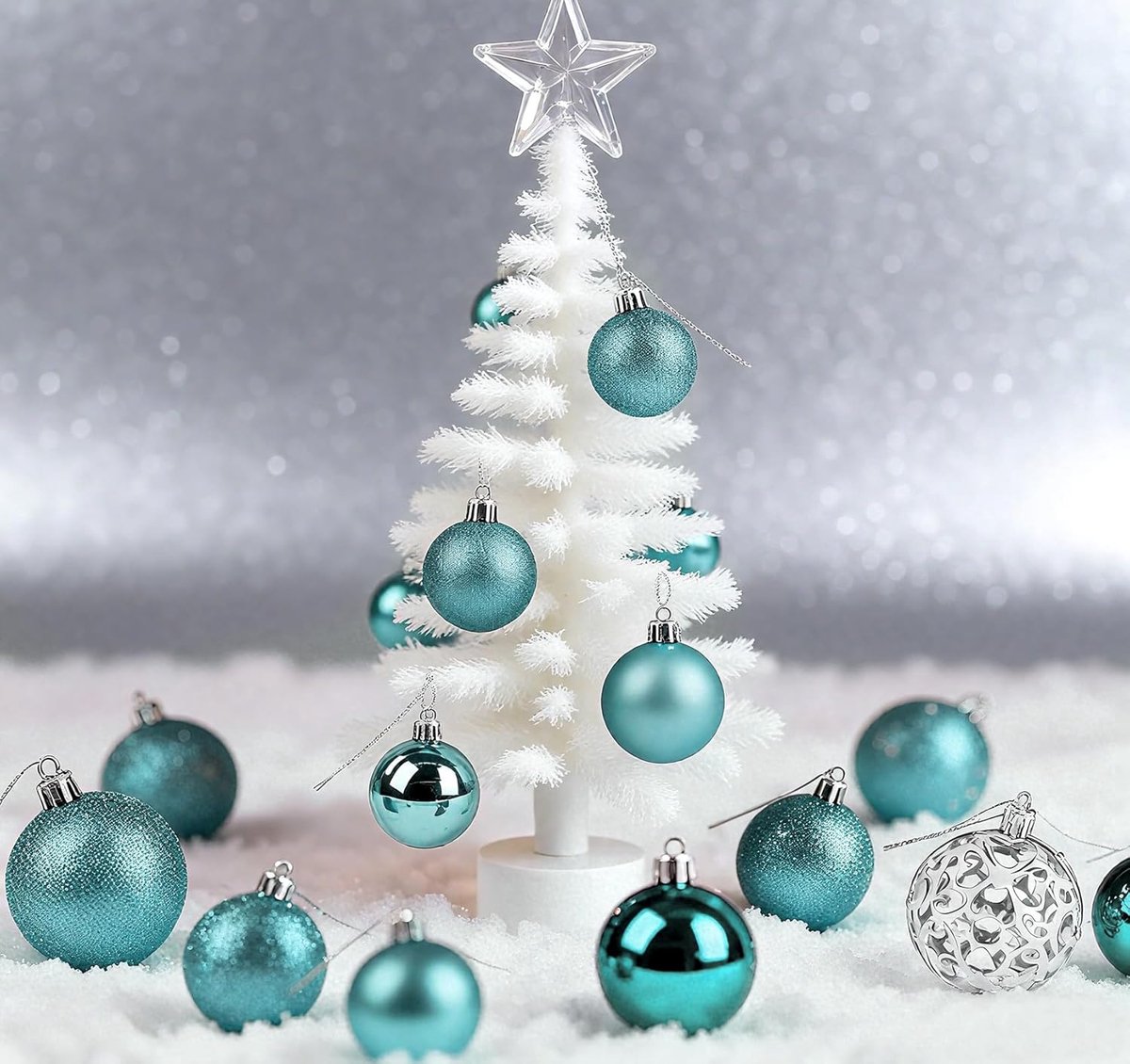 Kerstballen Set - Kerstboom Decoratie - Feestelijke Versiering - Onbreekbaar Plastic - 100 stuks - Blauw Zilver – foto 5
