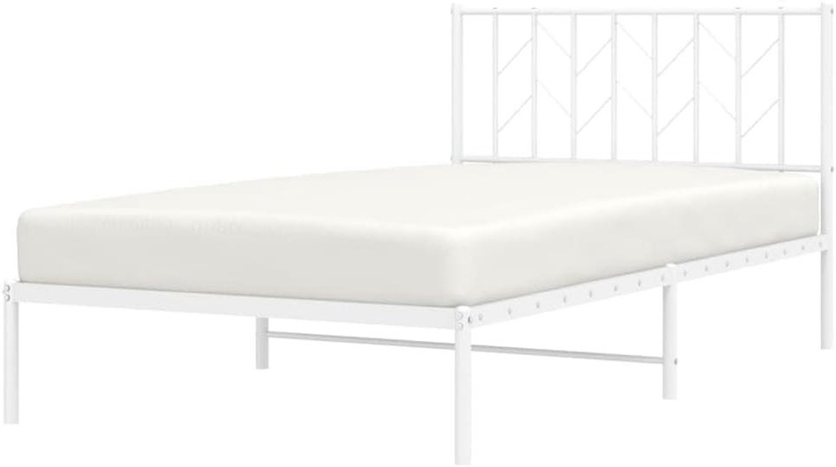 Metalen Bedframe - Ledikant Hoofdbord - Slaapkamer Inrichten - Robuuste Stalen Constructie - 107x203 cm - Wit